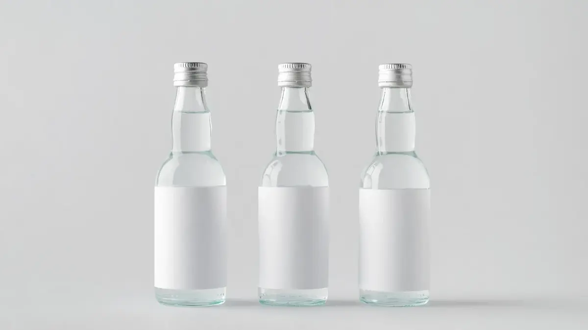 Trzy butelki ze spirytusem na białym tle 