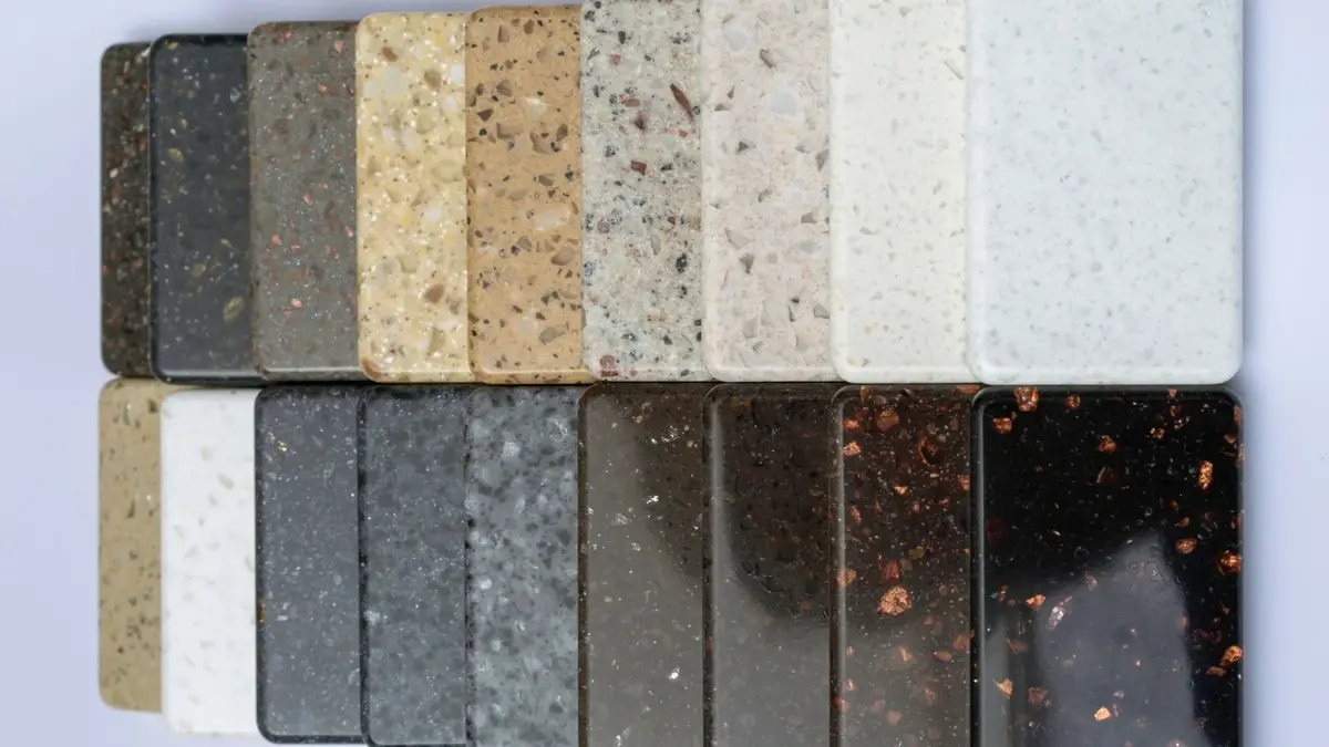 Kwadratowe próbki granitu w różnych kolorach 
