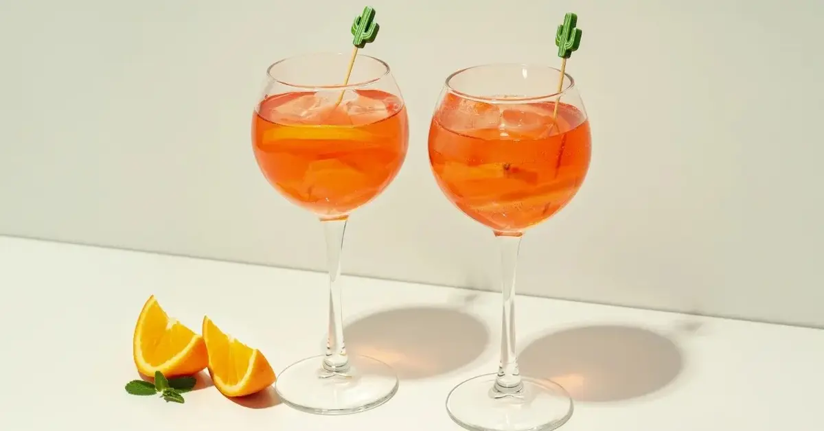 Aperol Spritz z lodem i pomarańczą w wysokich kieliszkach 