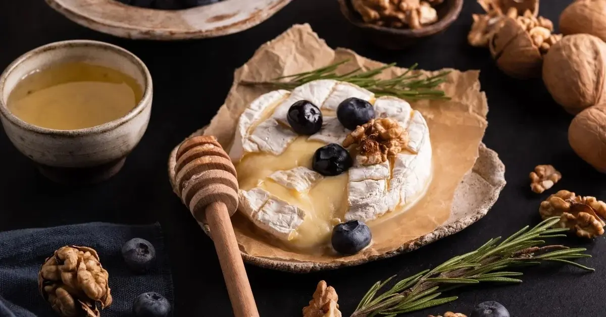 Camembert z grilla z dodatkami na talerzyku