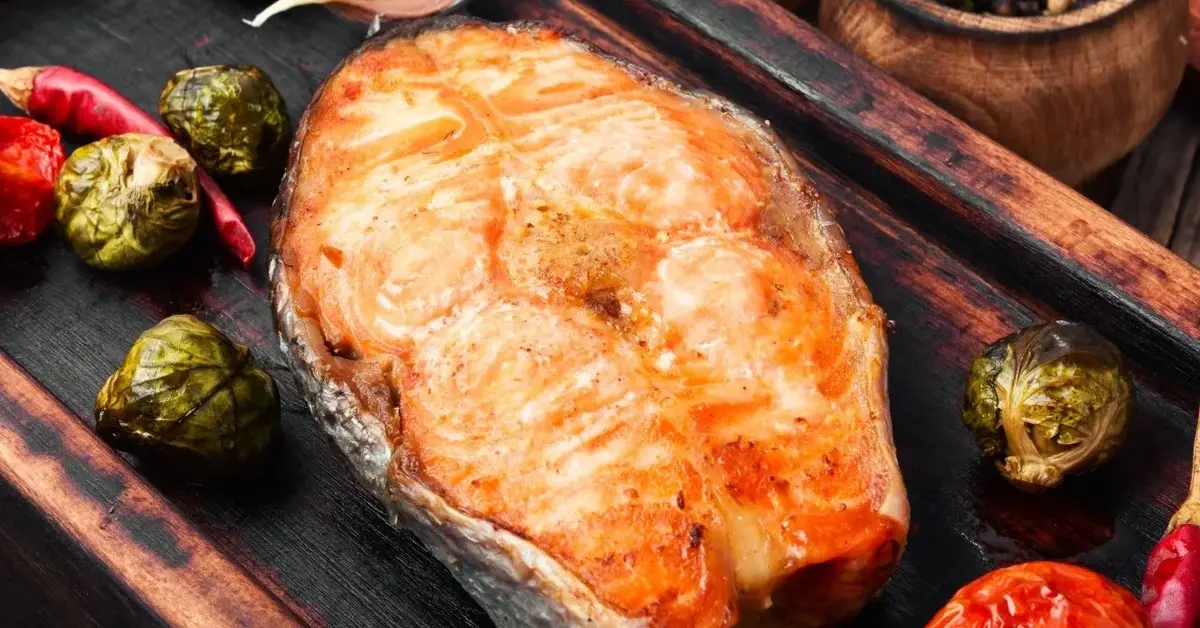 Pieczony filet z łososia na blaszce do zapiekania z warzywami