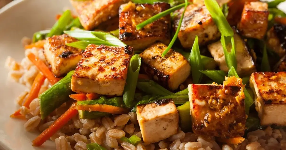 Tofu z warzywami na talerzu
