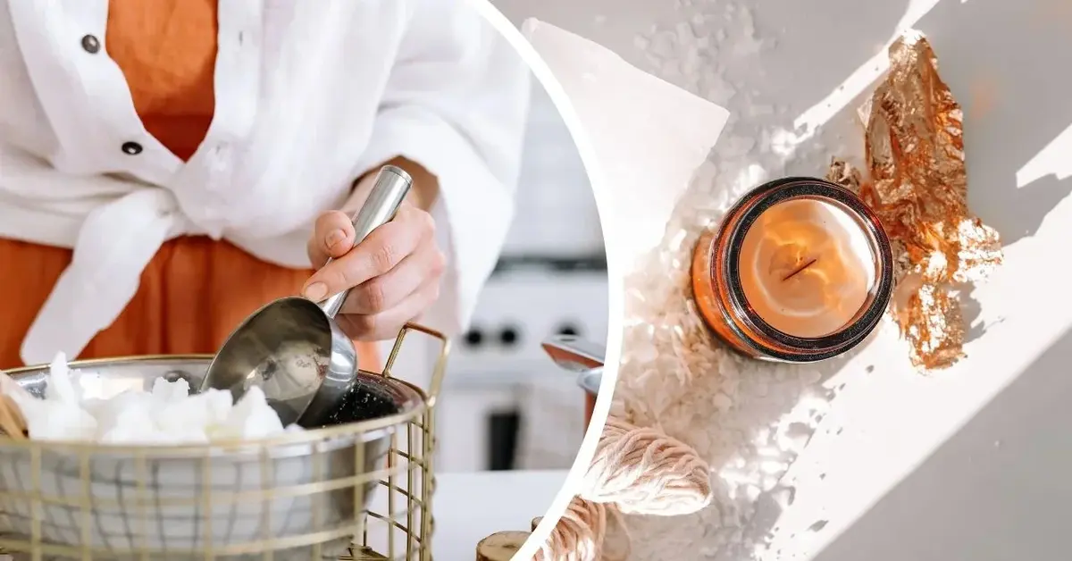 Kobieta robi wosk na świecę sojową