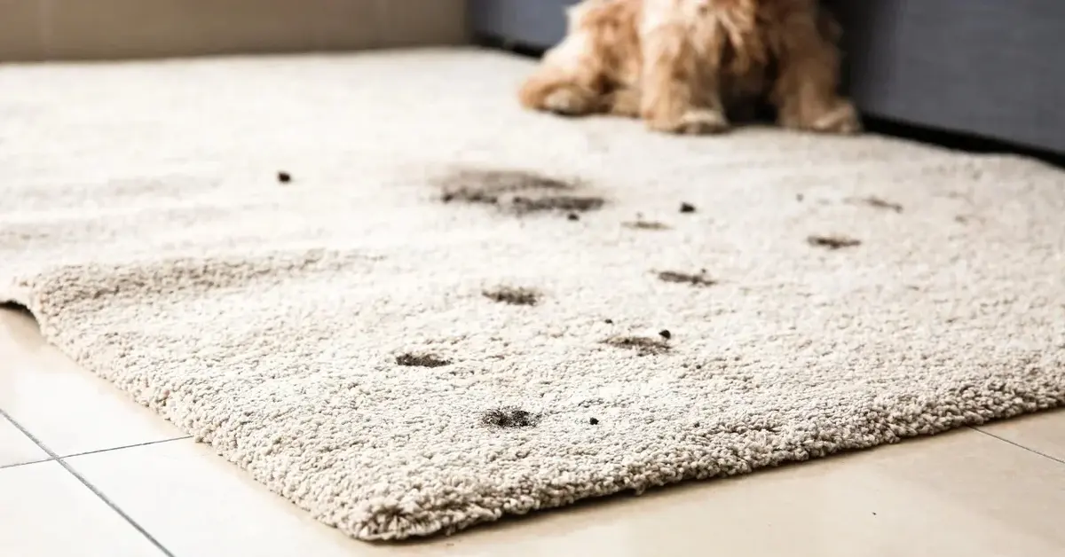 pies zrobił ślady z błota na dywanie