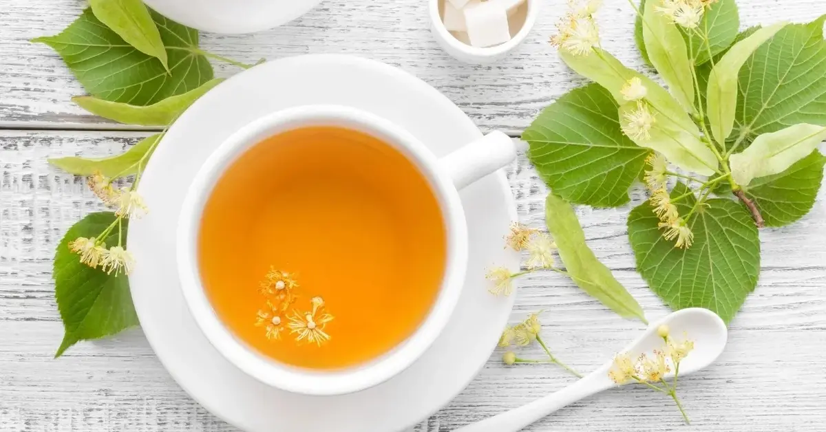 Herbata z lipy w białej filiżance.