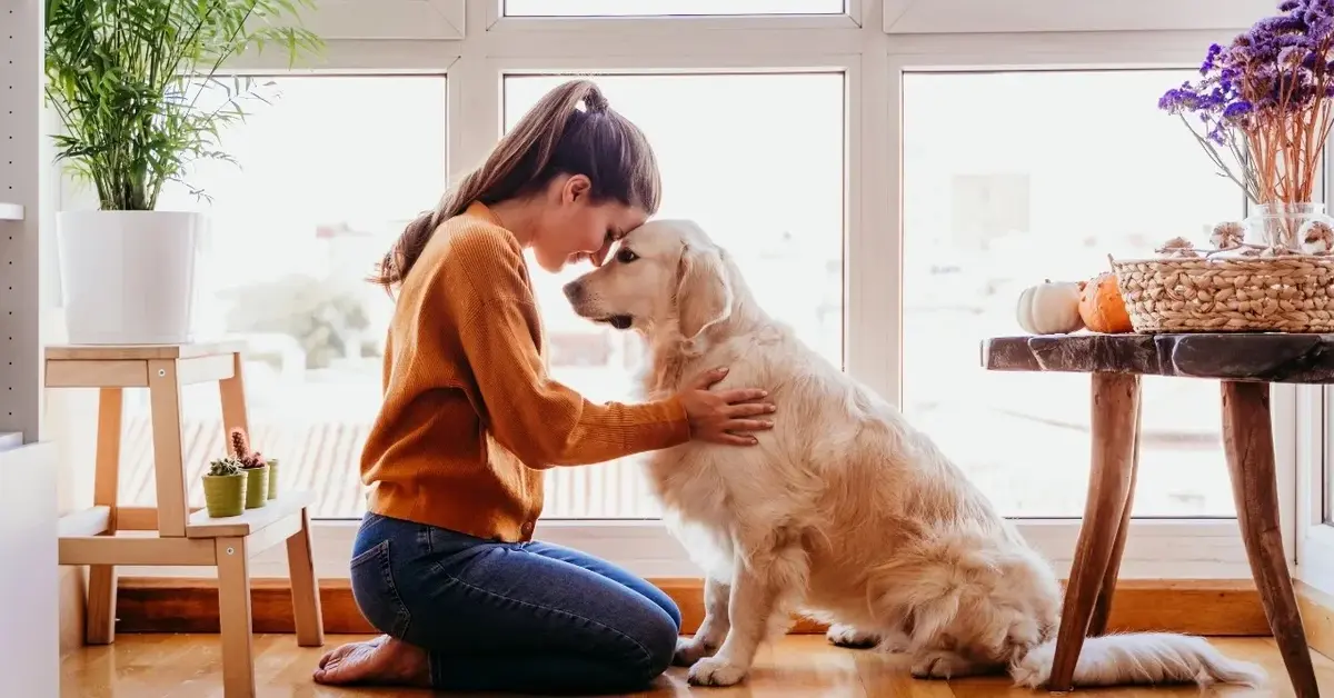 Kobieta przytulające psa 