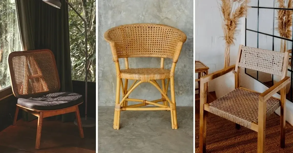 Kolaż - trzy krzesła z plecionką wiedeńską
