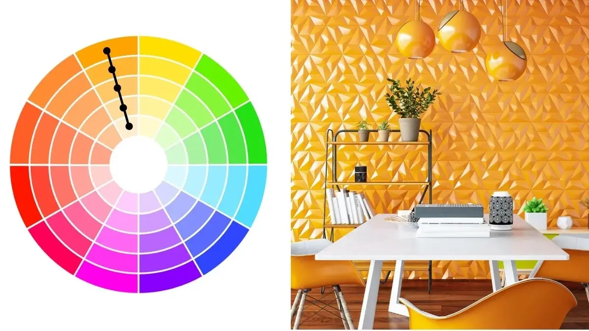 Kolory monochromatyczne we wnętrzu - salon w kolorze pomarańczowym
