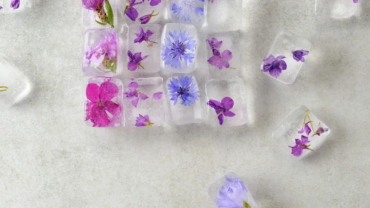 kostki lodu zamrożone z kwiatami 
