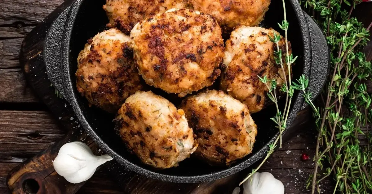 Kotlety mielone zrobione z gotowanych ziemniaków i czosnek.