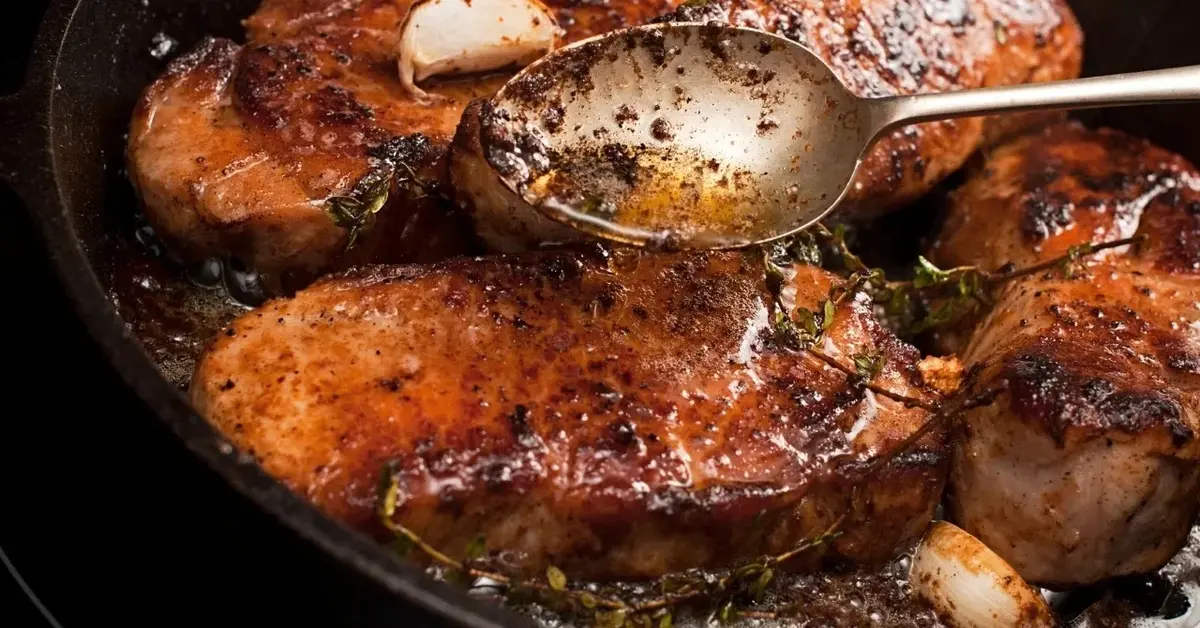 Kotlety z karkówki na patelni.