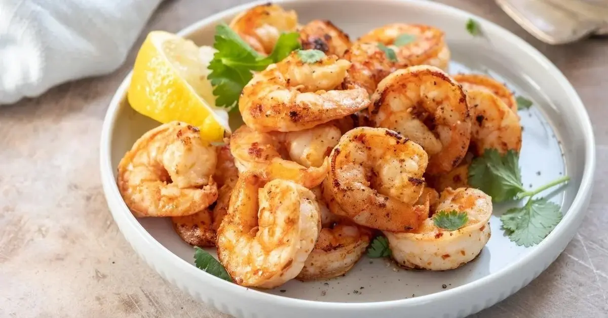 Krewetki na patelnię z czosnkiem, natką pietruszki i cytryną.