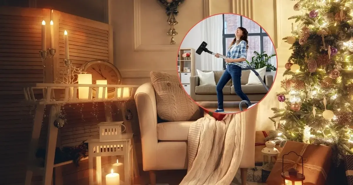 Pachnące świątecznie mieszkanie i kobieta, która wciągnęła cynamon odkurzaczem.