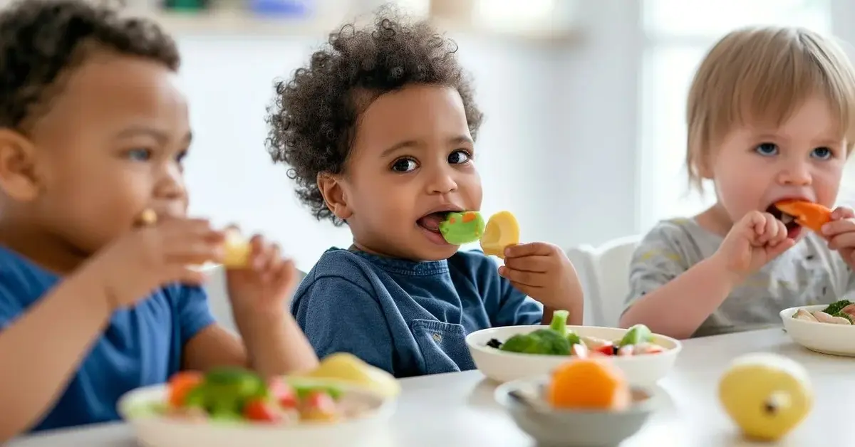 Przedszkolaki jedzące zdrowe posiłki w przedszkolu