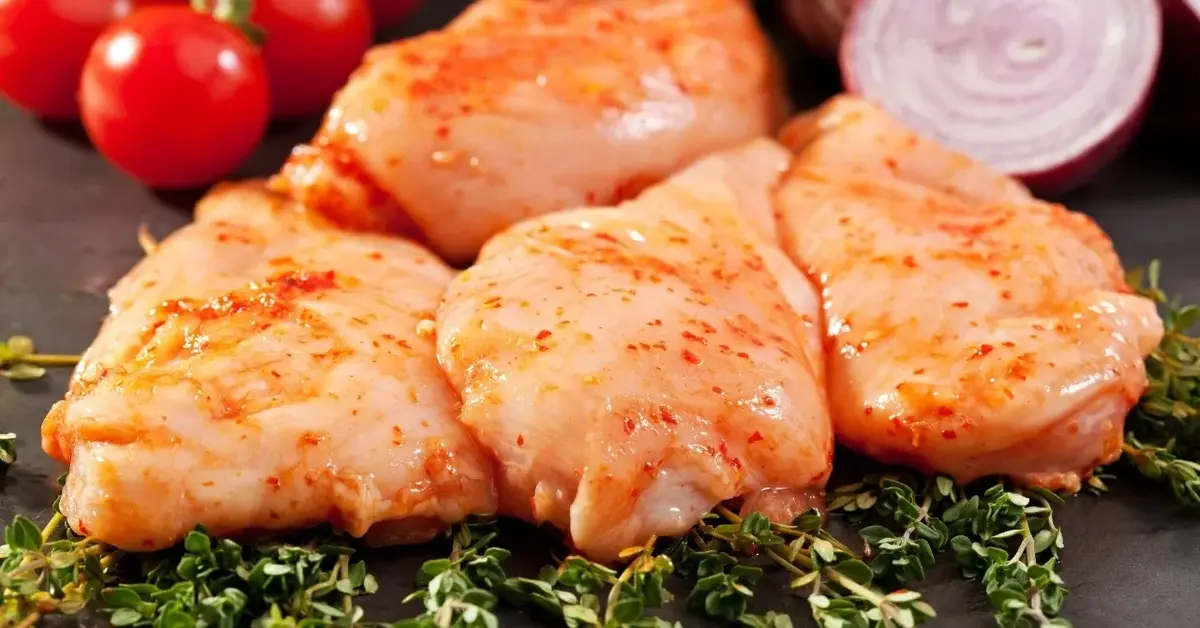 Surowa pierś z kurczaka w marynacie.