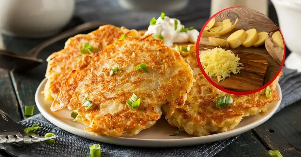 Usmażone placki ziemniaczane i starte surowe ziemniaki.