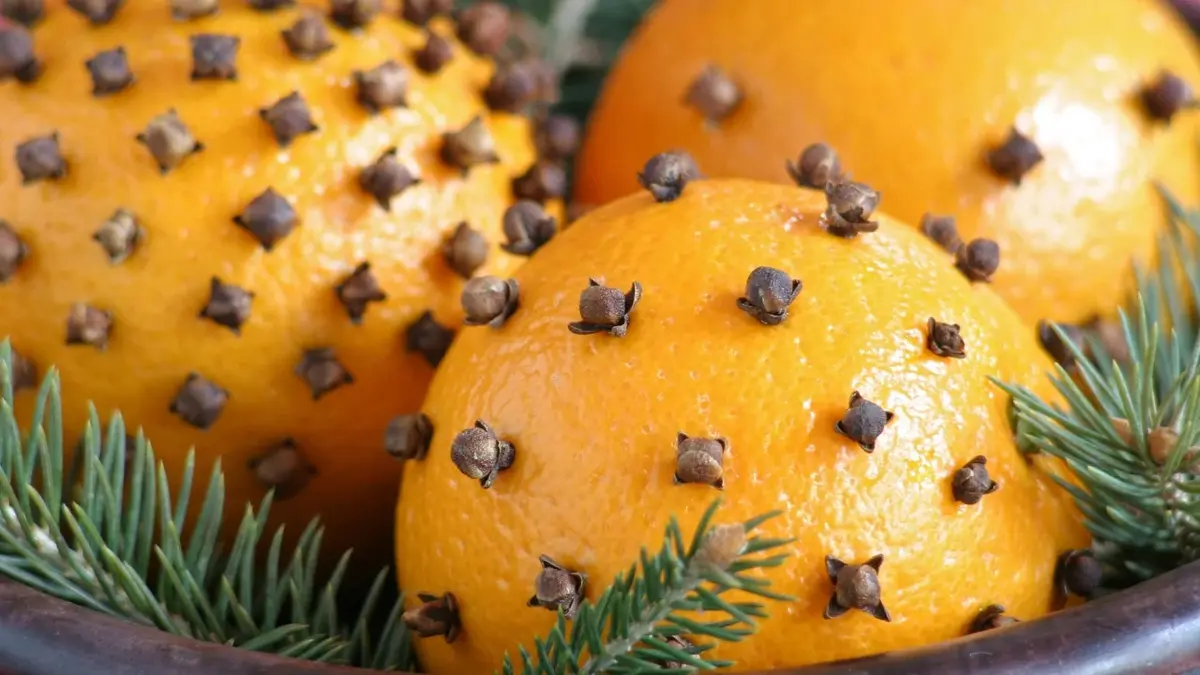 Pomarańcze z goździkami wbitymi w skórkę, żeby ładnie pachniało na Święta.