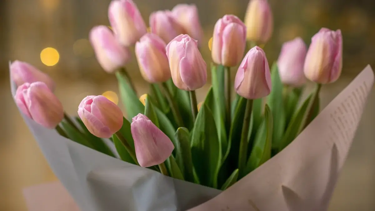 Bukiet różowych tulipanów na Dzień Kobiet.