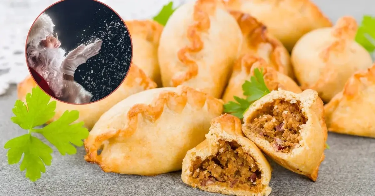 Mikołaj i paszteciki z kapustą i grzybami na Wigilię.