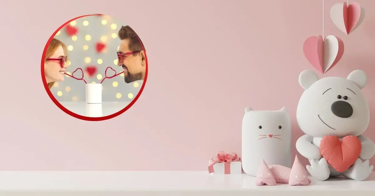 Dekoracje na walentynki i zakochana para.