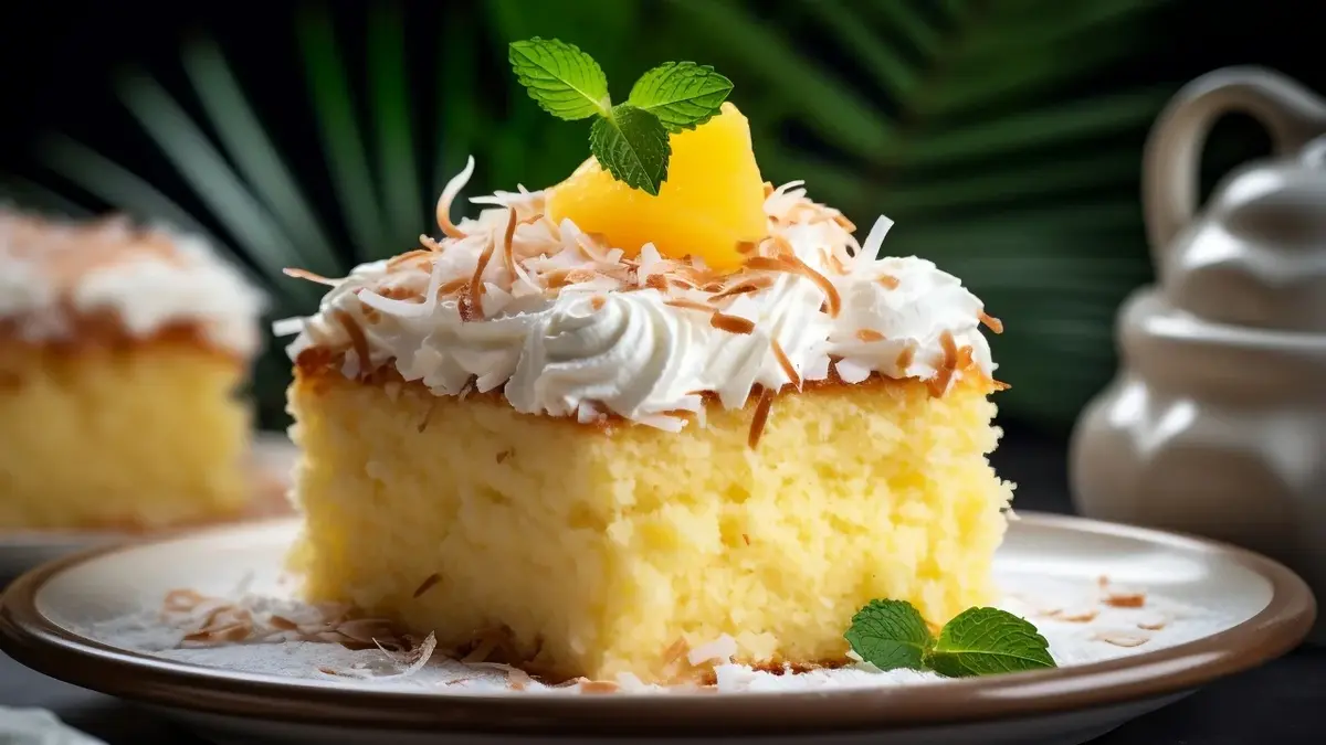 Ciasto ananasowe z kremem na talerzyku