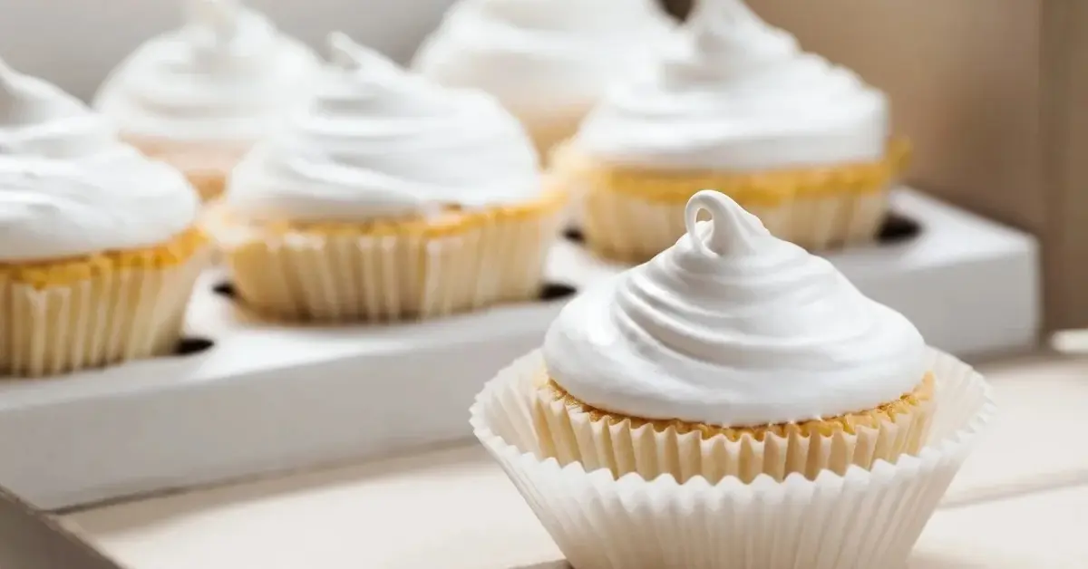 Babeczka waniliowa z kremem mascarpone, w tle reszta babeczek na półmisku