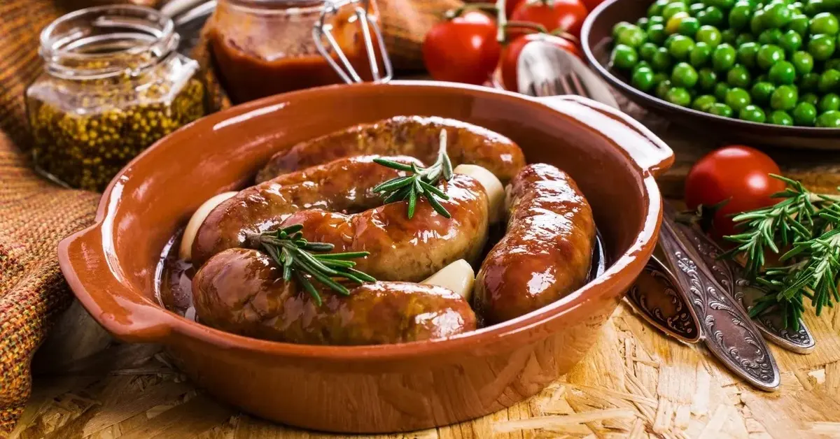 Kiełbasa z piekarnika w naczyniu do zapiekania