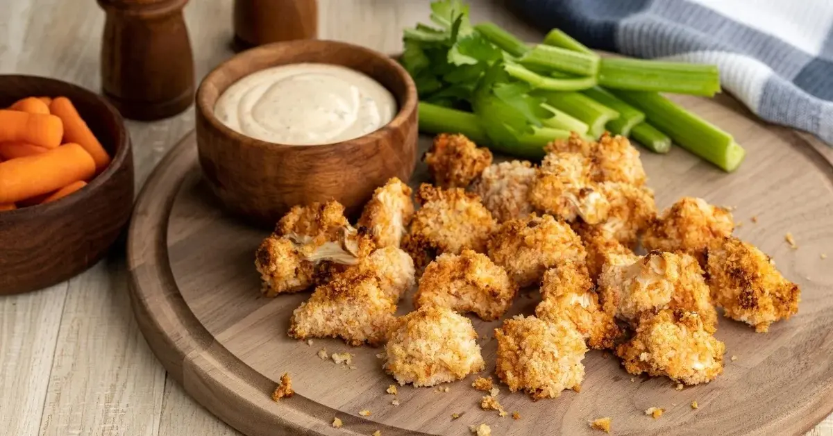 Kalafior smażony na drewnianej desce