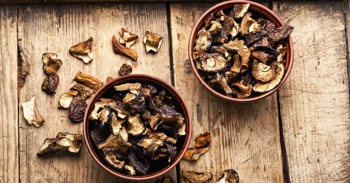 suszone grzyby w miseczkach