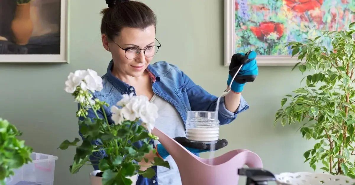 Kobieta nawożąca swoje rośliny