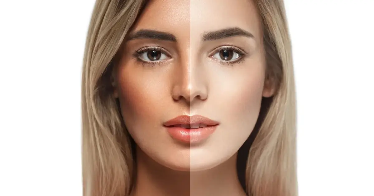 twarz kobiety opalona i blada