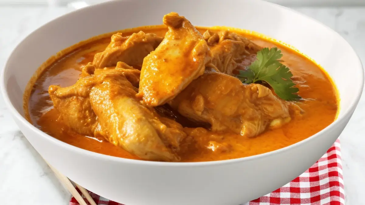 Kurczak curry w białej głębokiej miseczce