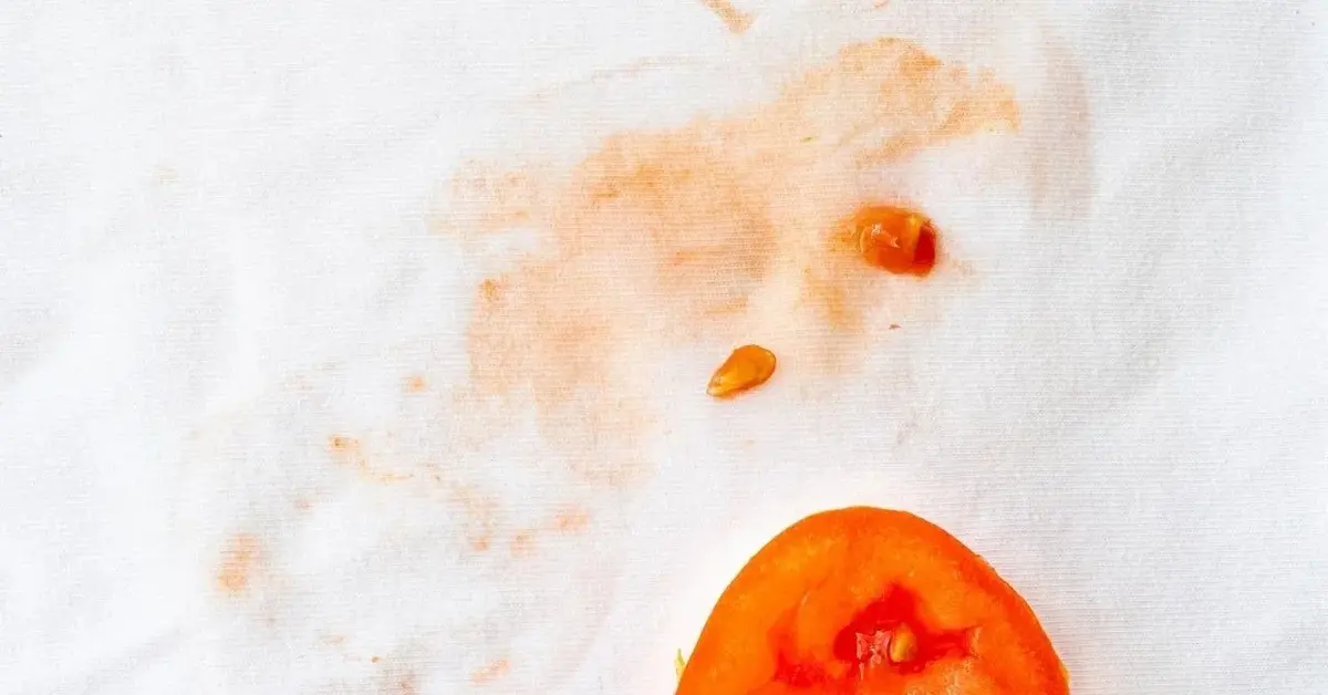 plamy z pomidora  na białej tkaninie