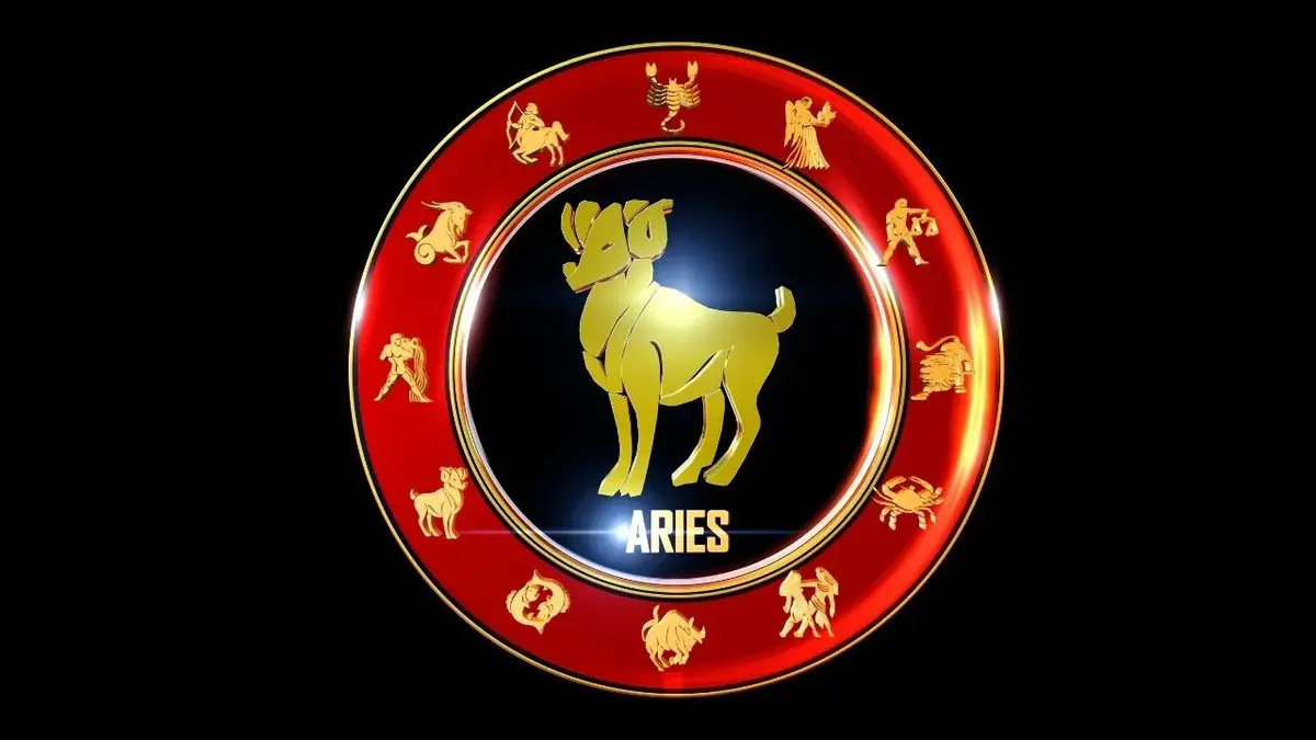 Znak zodiaku baran na okręgu ze znakami zodiaku.